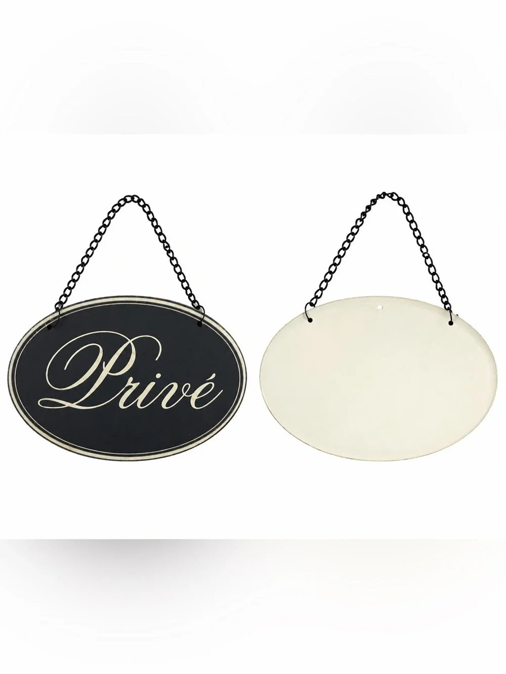 Privé Black and Cream Oval Hanging Wall Signs - Set of 2